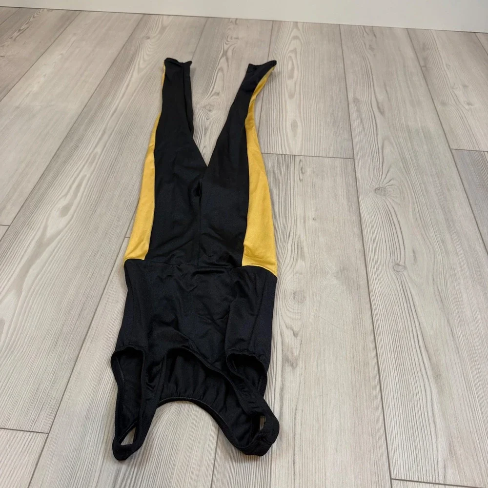 Weissman Girls Black Yellow Stripe Dance Unitard Jumpsuit 15471 SC Small Child